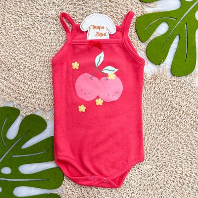 Kit 3 Peças - Bodys Regata Sorrisos e Muito Sol - Off White e Cereja